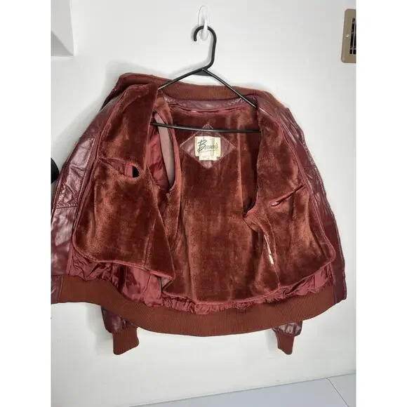 Vintage 70’s Berman’s Leather Burgundy Lined Bomber Jacket Size 42